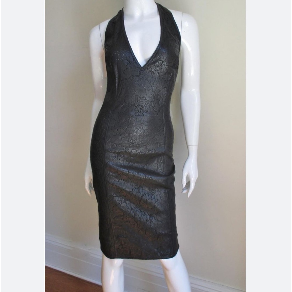 Gianni Versace | Laser Perforated 100% Leather Halter Dress Vintage